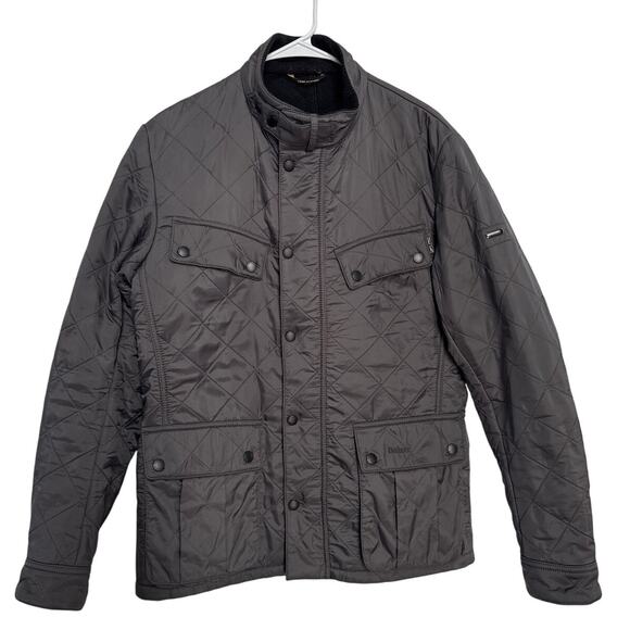 Barbour Polorquilt fleece lined gray preppy mock neck jacket coat medium - Picture 1 of 16